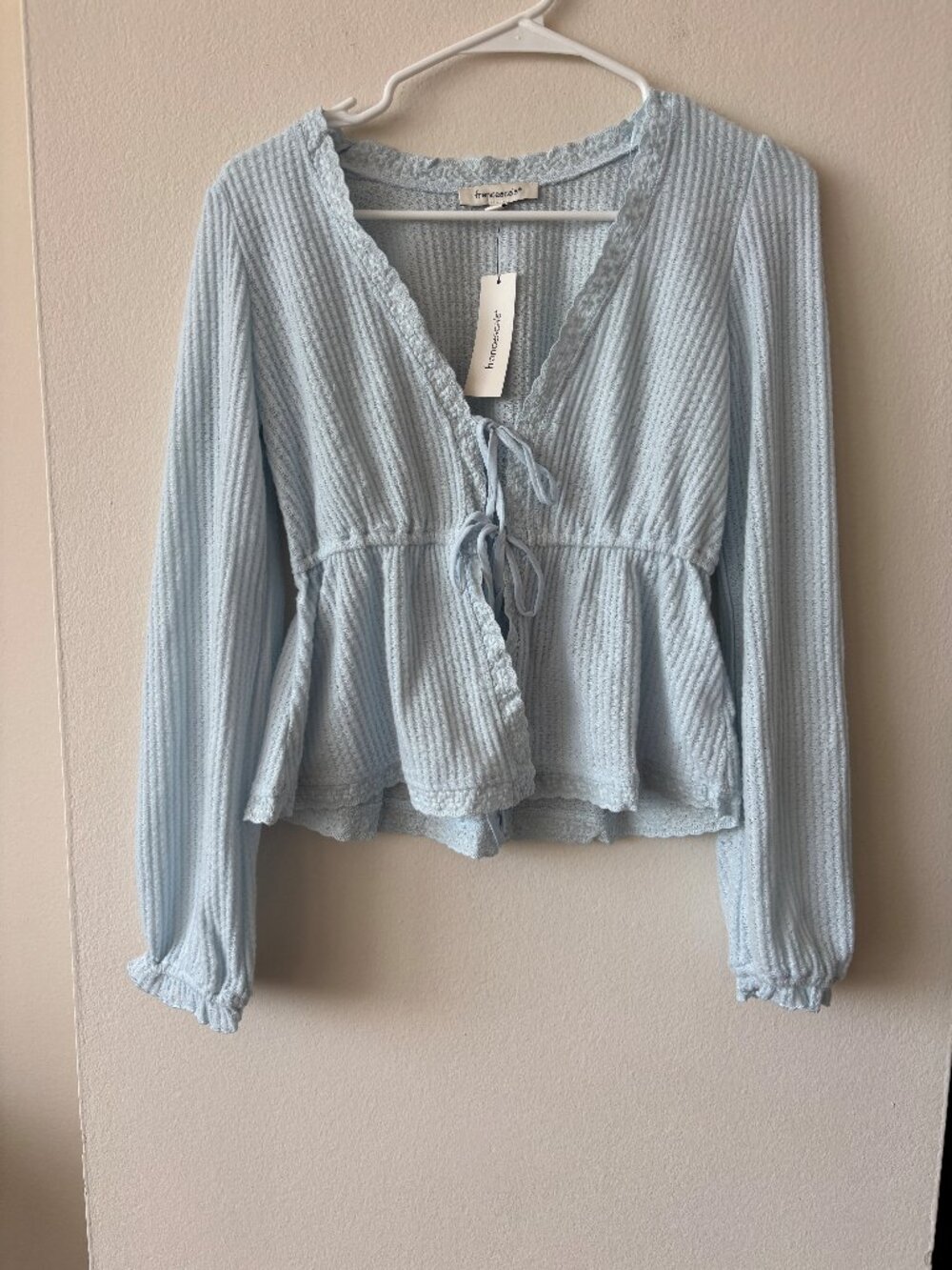 Francesca's Blue Waffle Knit Long Sleeve Top - Size XS NWT